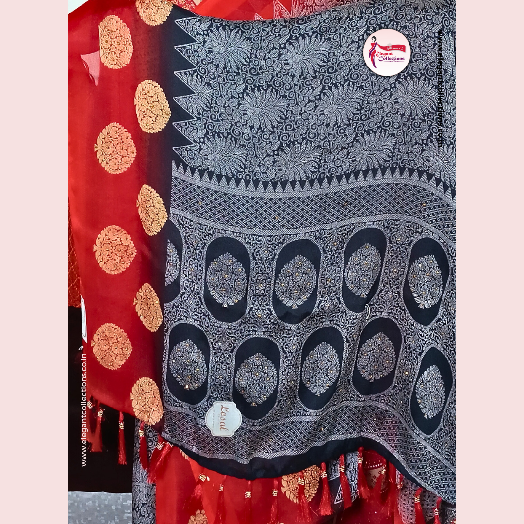 BRASSO SAREE - CHARCOAL GREY - CONTRAST BORDER WITH SEQUENCE WORK - Pavani's Elegant Collections