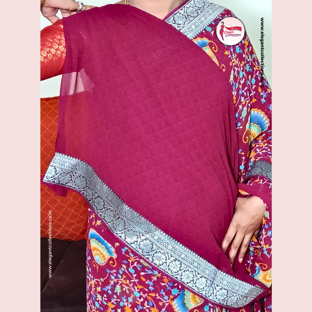 GEORGETTE SAREE - WINE - WITH LACE BORDER - Pavani's Elegant Collections